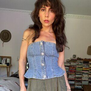 GANNI Strapless denim corset